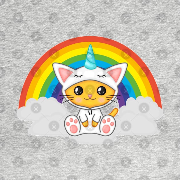 Unicorn Cat on a Cloud and Rainbow by antarte